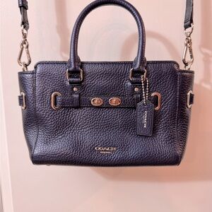 Navy leather coach bag silver hardware